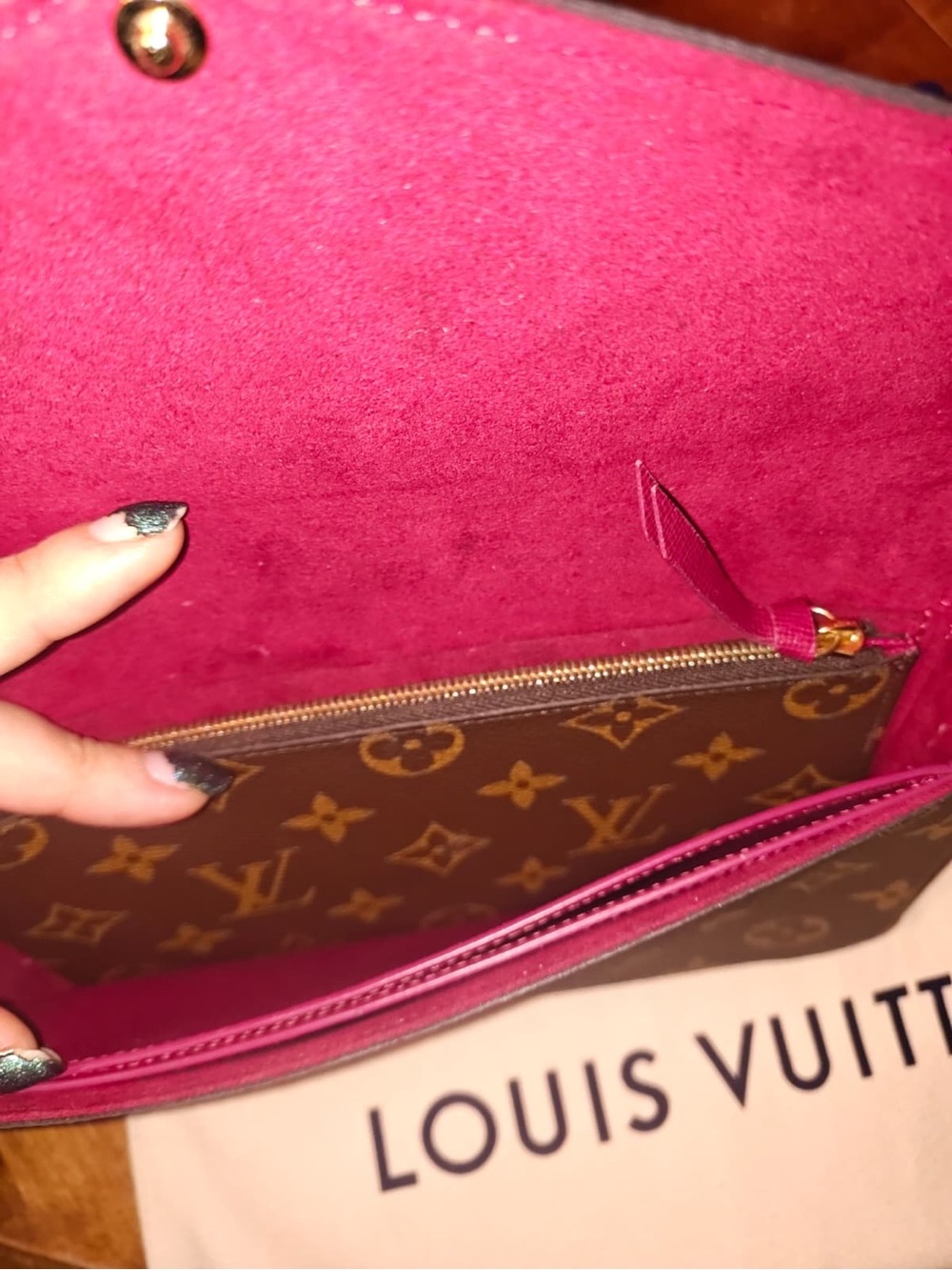Louis Vuitton Brown Monogram Chain Wallet with Fuchsia Cardholder - Picture 3 of 5